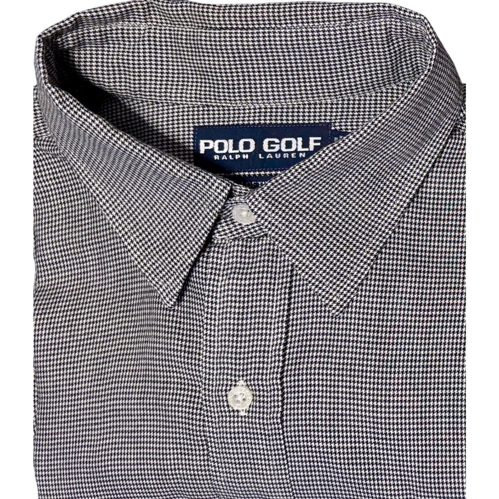 Polo Golf Ralph Lauren Shirt Mens XL Black White Houndstooth Excellent Cotton